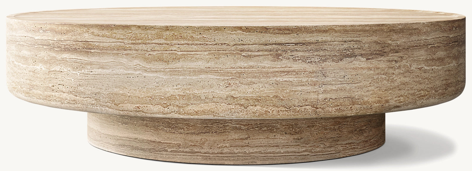 Giardino travertine coffee table front detail round natural stone furniture by Eden Stone Designs