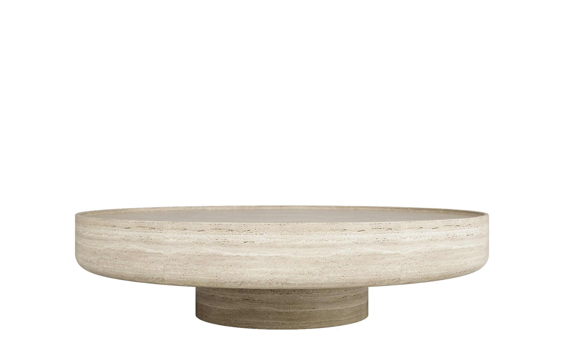 Giardino travertine coffee table front view round luxury stone table by Eden Stone Designs