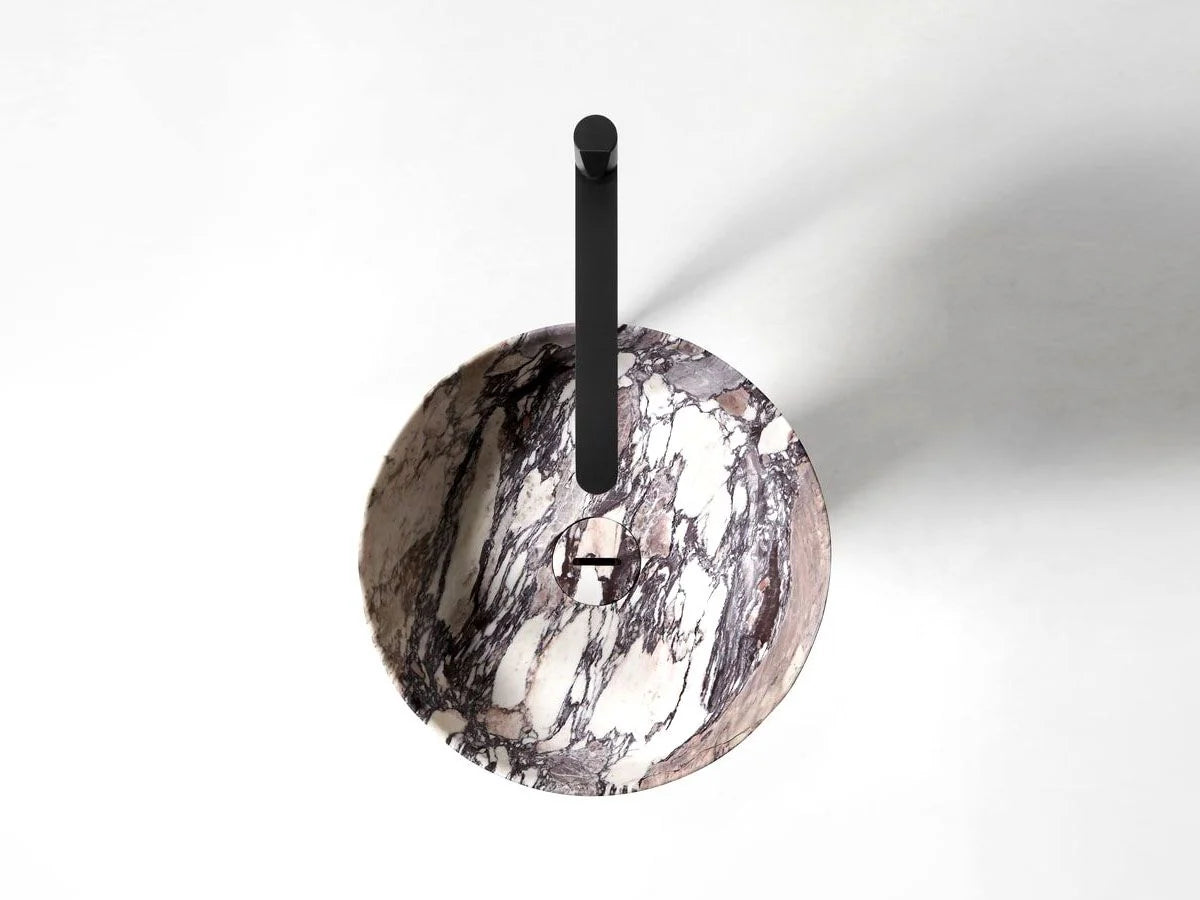 top view of Grazzia marble bathroom vanity in natural stone with modern faucet