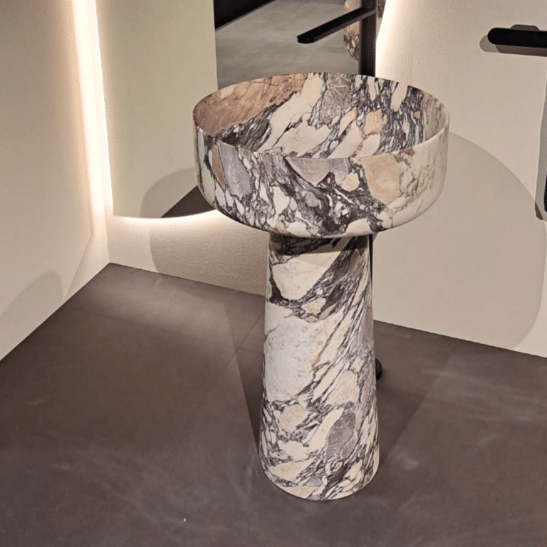 Grazzia marble pedestal bathroom vanity in modern luxury bathroom interior