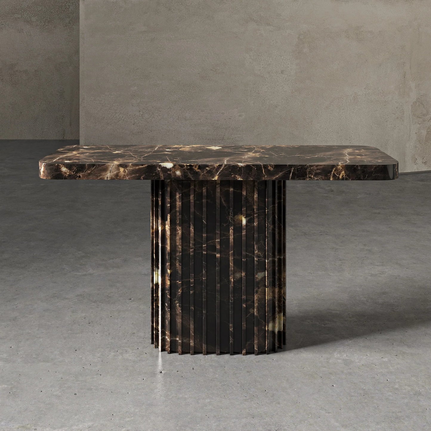 Italo Emperador Dark marble console table sculptural stone design