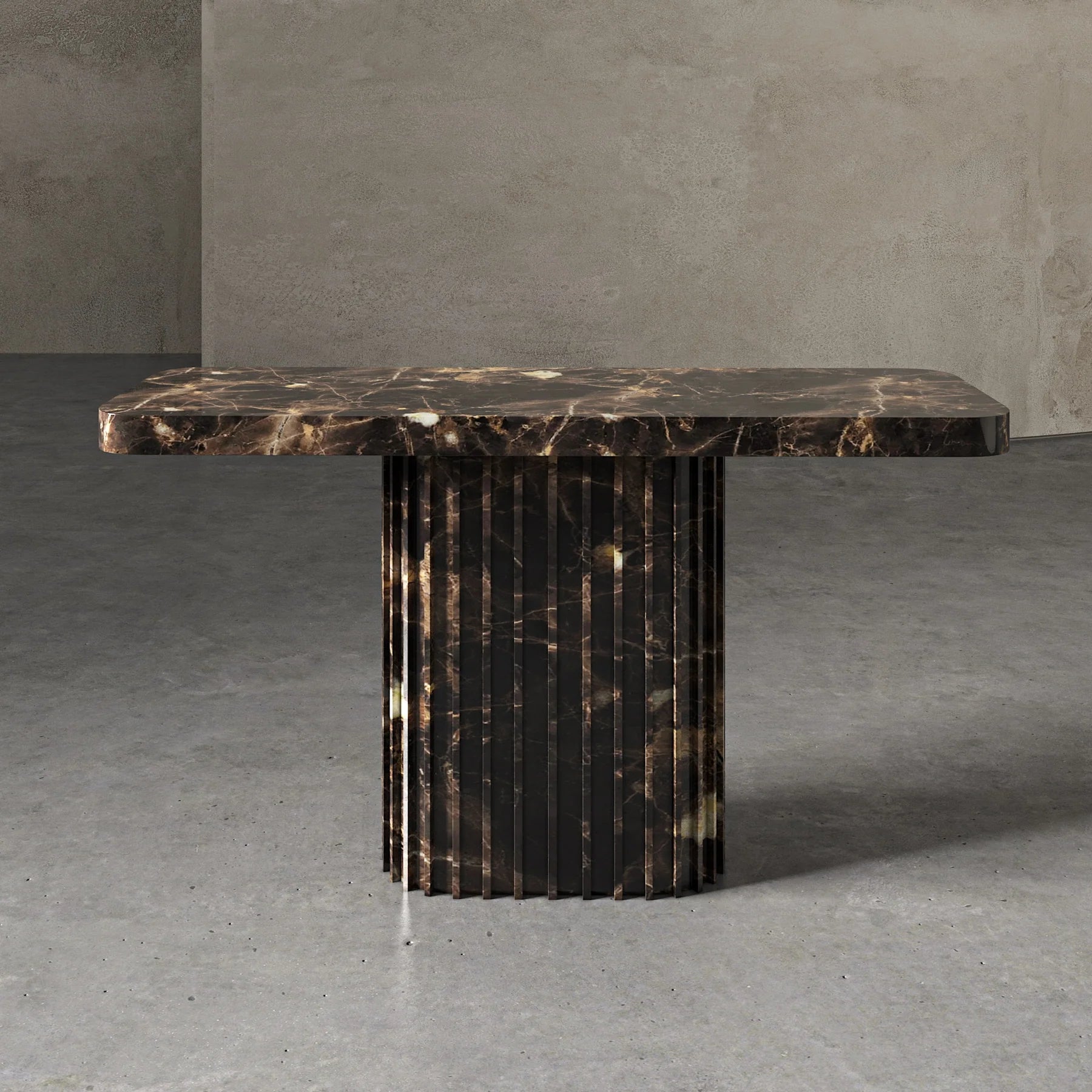 Italo Emperador Dark marble console table sculptural stone design
