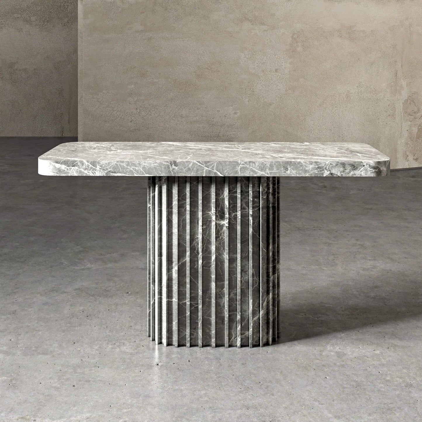 Italo grey marble console table with fluted stone base