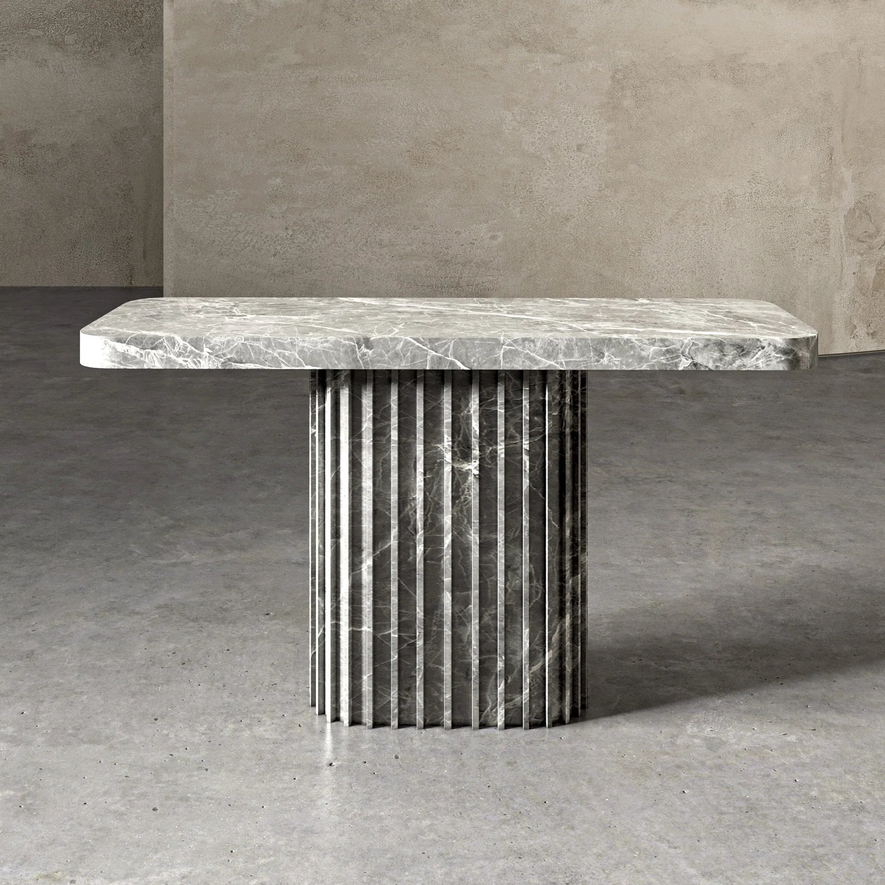 Italo grey marble console table with fluted stone base
