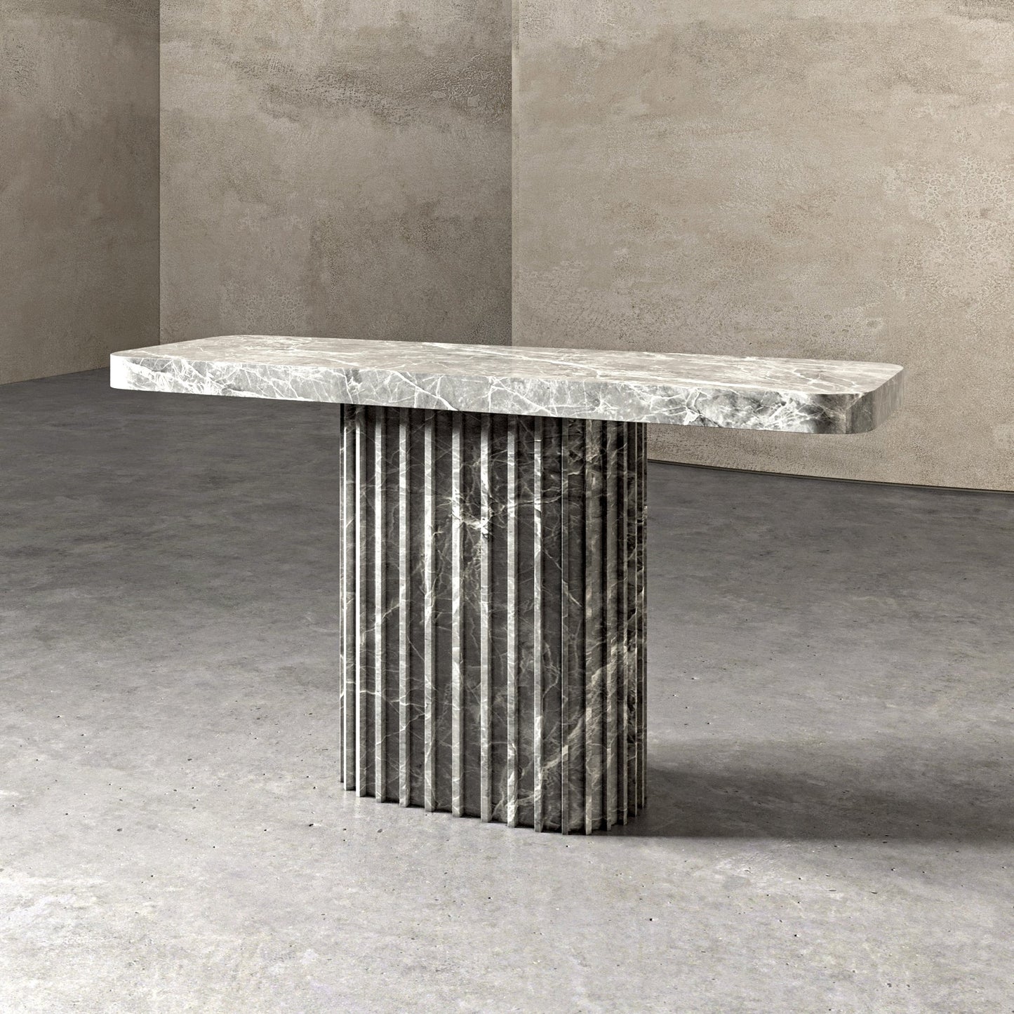 Italo grey marble console table sculptural stone design