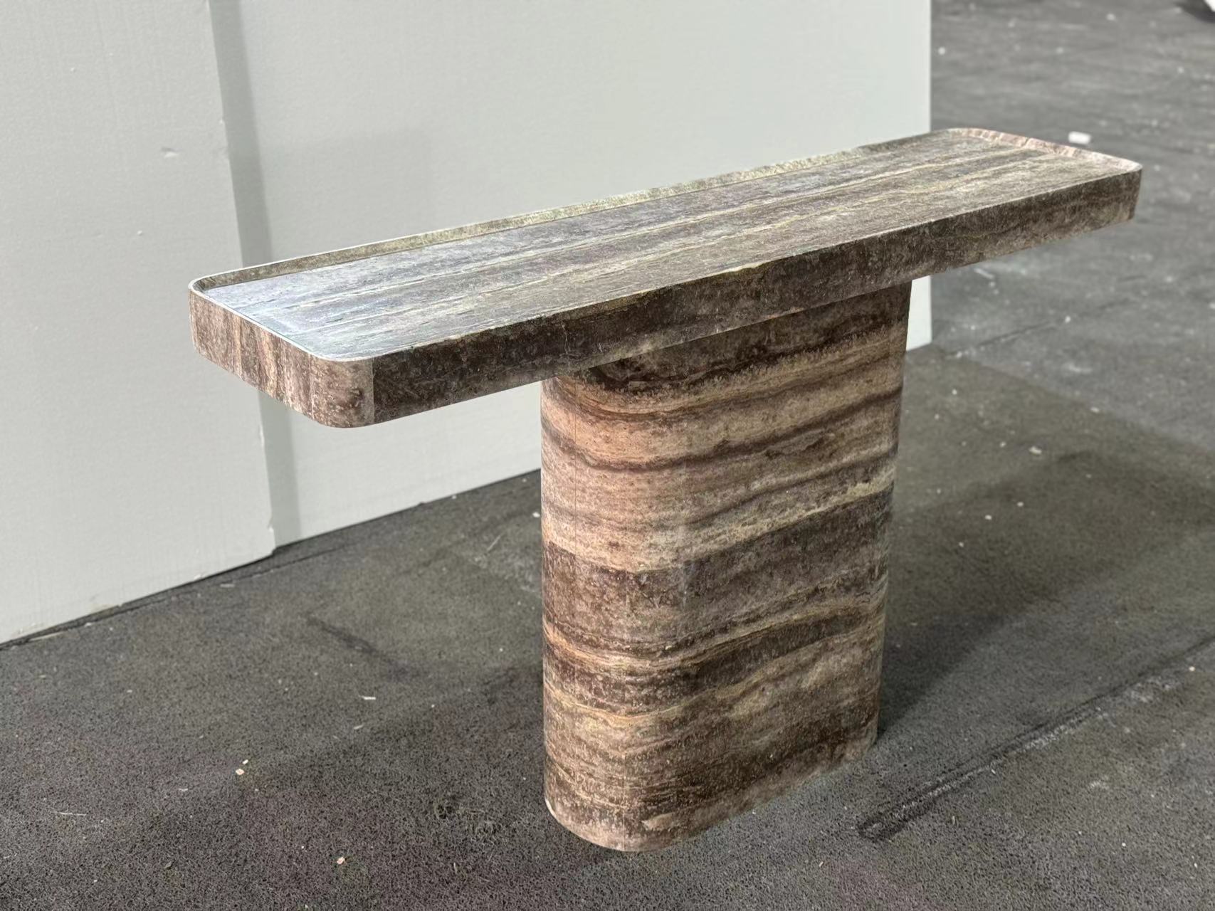 Italo travertine marble console table handcrafted natural stone