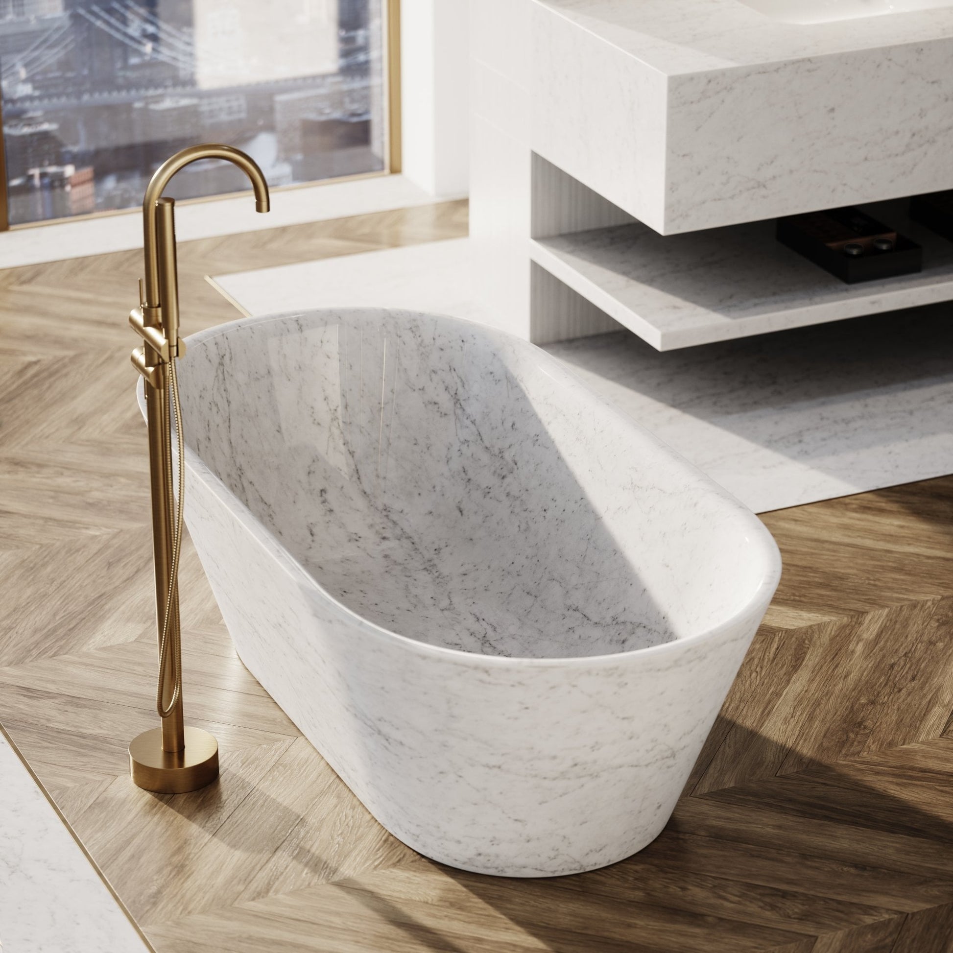 Cosenza Carrara marble freestanding bathtub luxury stone bath by Eden Stone Designs