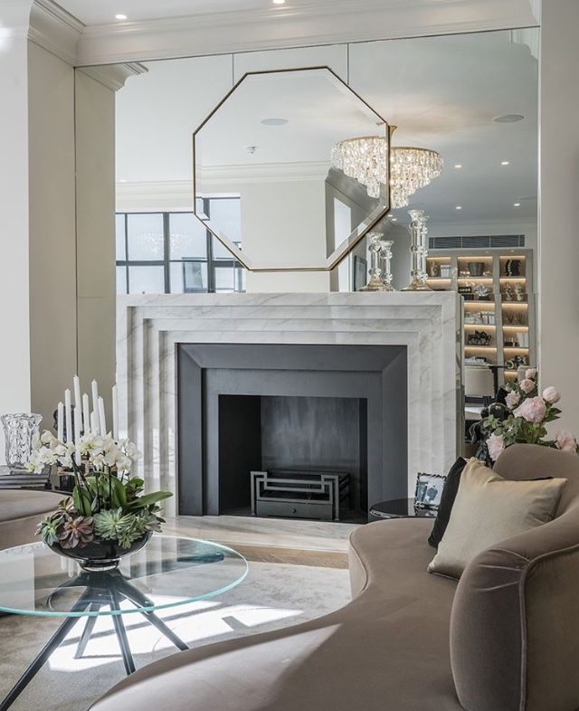 Matera marble fireplace surround in luxury living room interior stone fireplace design