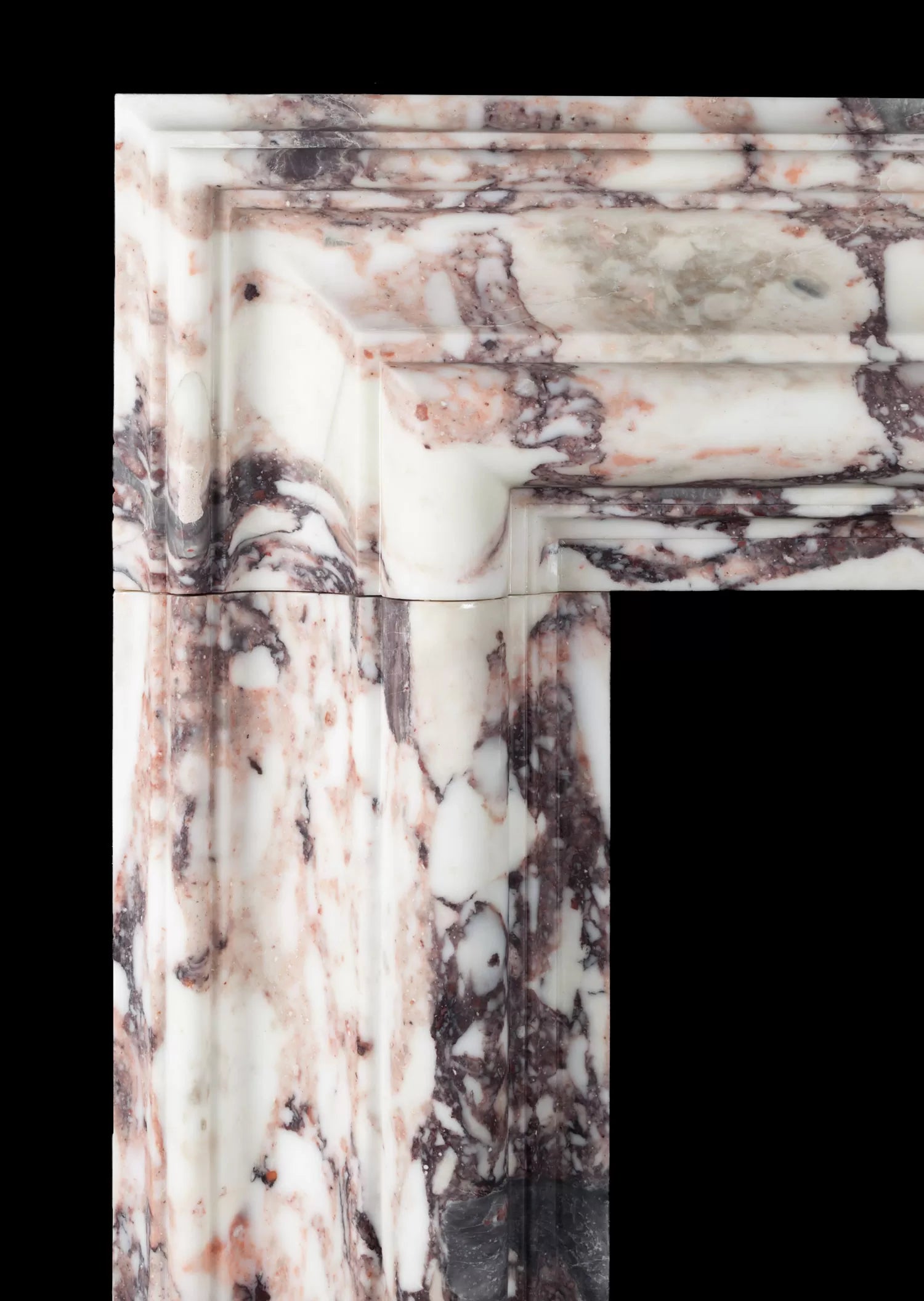 Milan Bolection Breccia Violetta marble fireplace detail by Eden Stone Designs