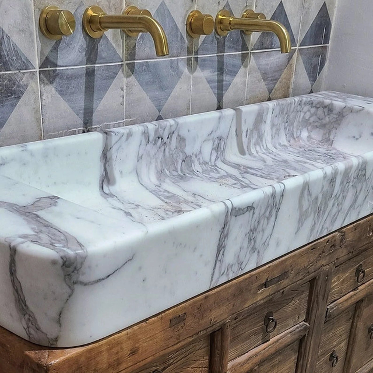 luxury double marble sink dual basin bathroom custom stone vanity Milan Eden Stone Designs