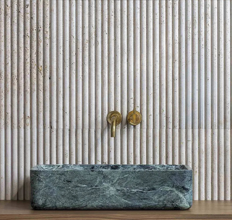 luxury green marble sink Milan design custom stone bathroom basin natural stone texture Eden Stone Designs