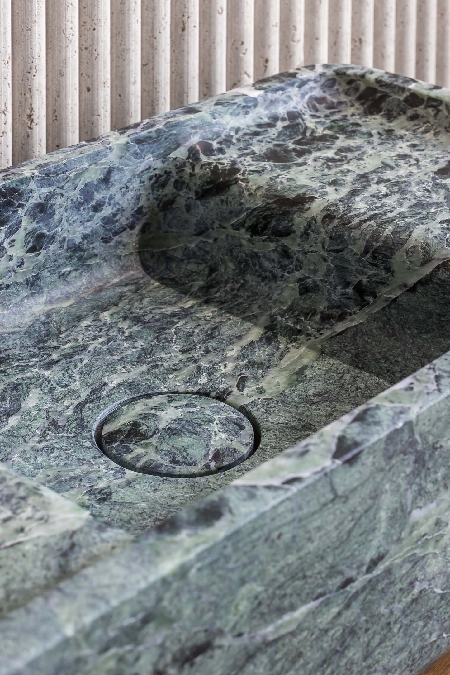 luxury green marble sink Verde Alpi custom stone bathroom basin Milan Eden Stone Designs