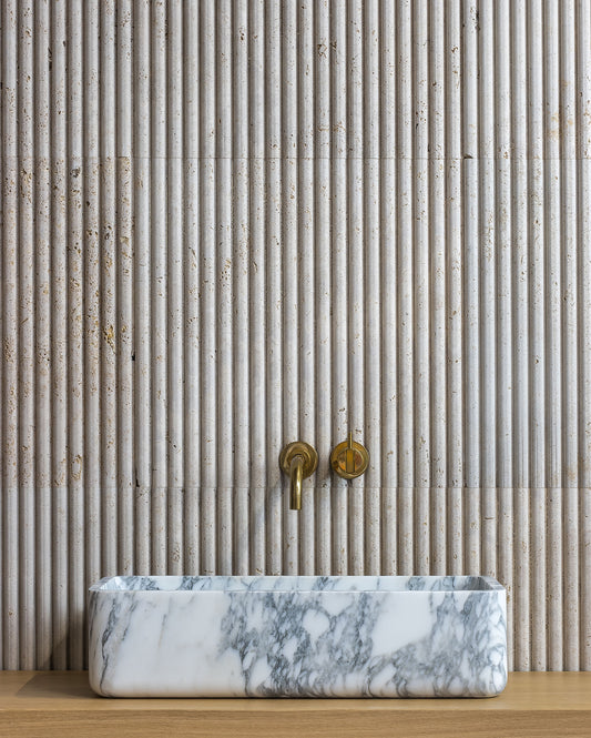 luxury marble sink Milan design custom stone bathroom basin with Arabescato marble Eden Stone Designs
