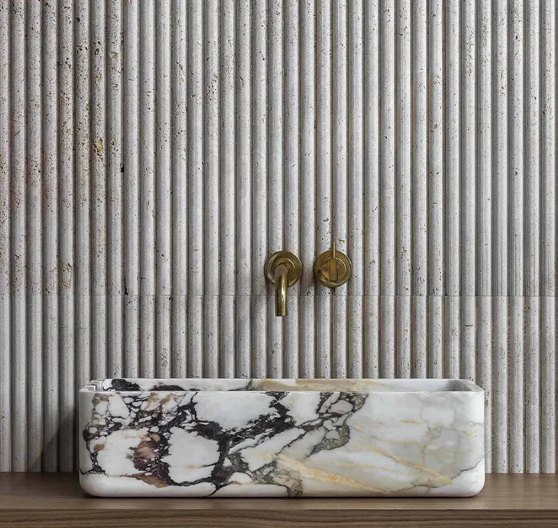 high end marble bathroom sink custom stone vanity Milan model designer interior Eden Stone Designs