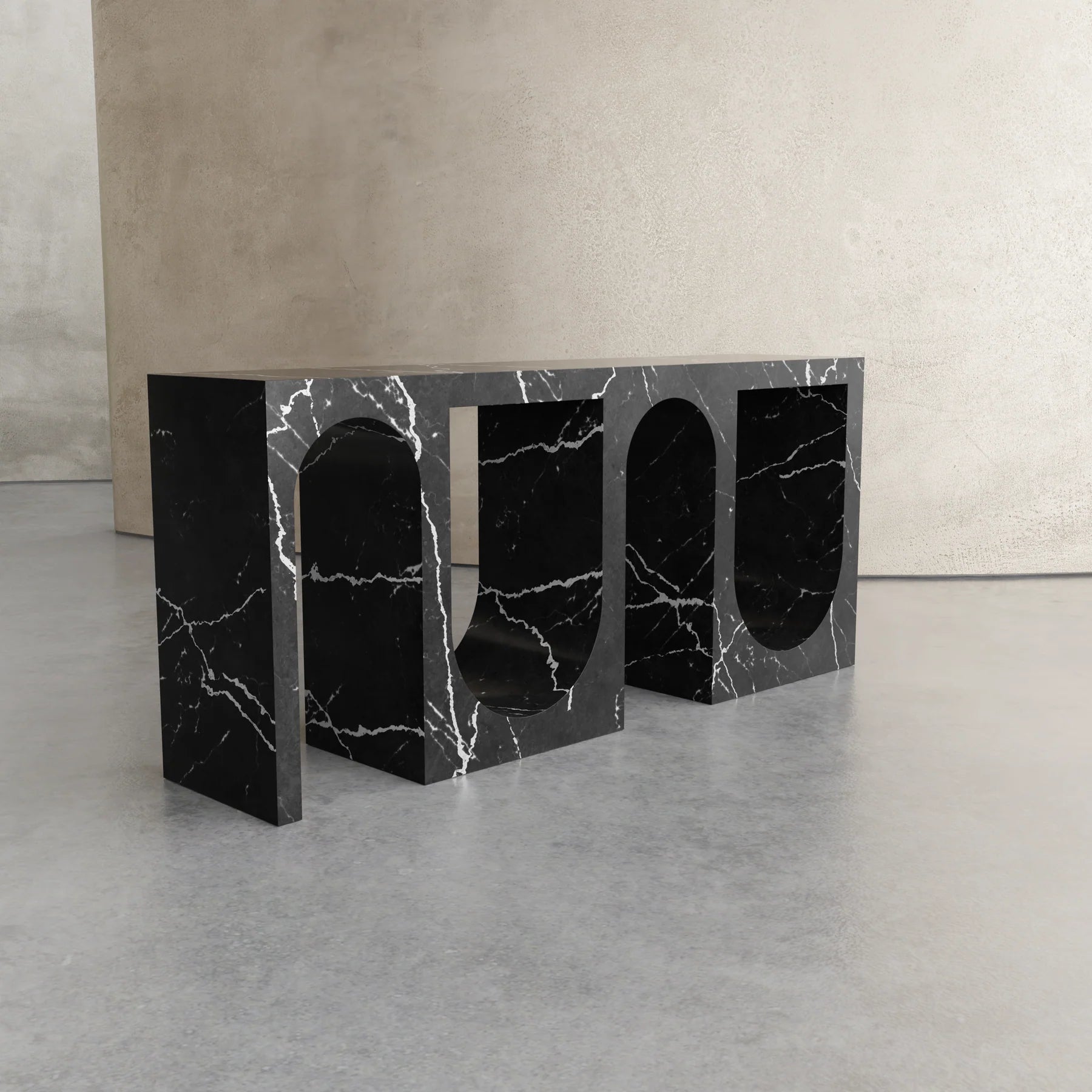 Nova Nero Marquina marble console table sculptural arch design