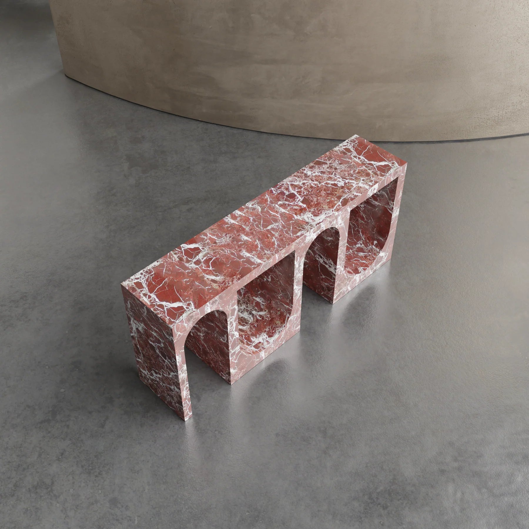 Nova Rosso Levanto marble console table sculptural arch design top view