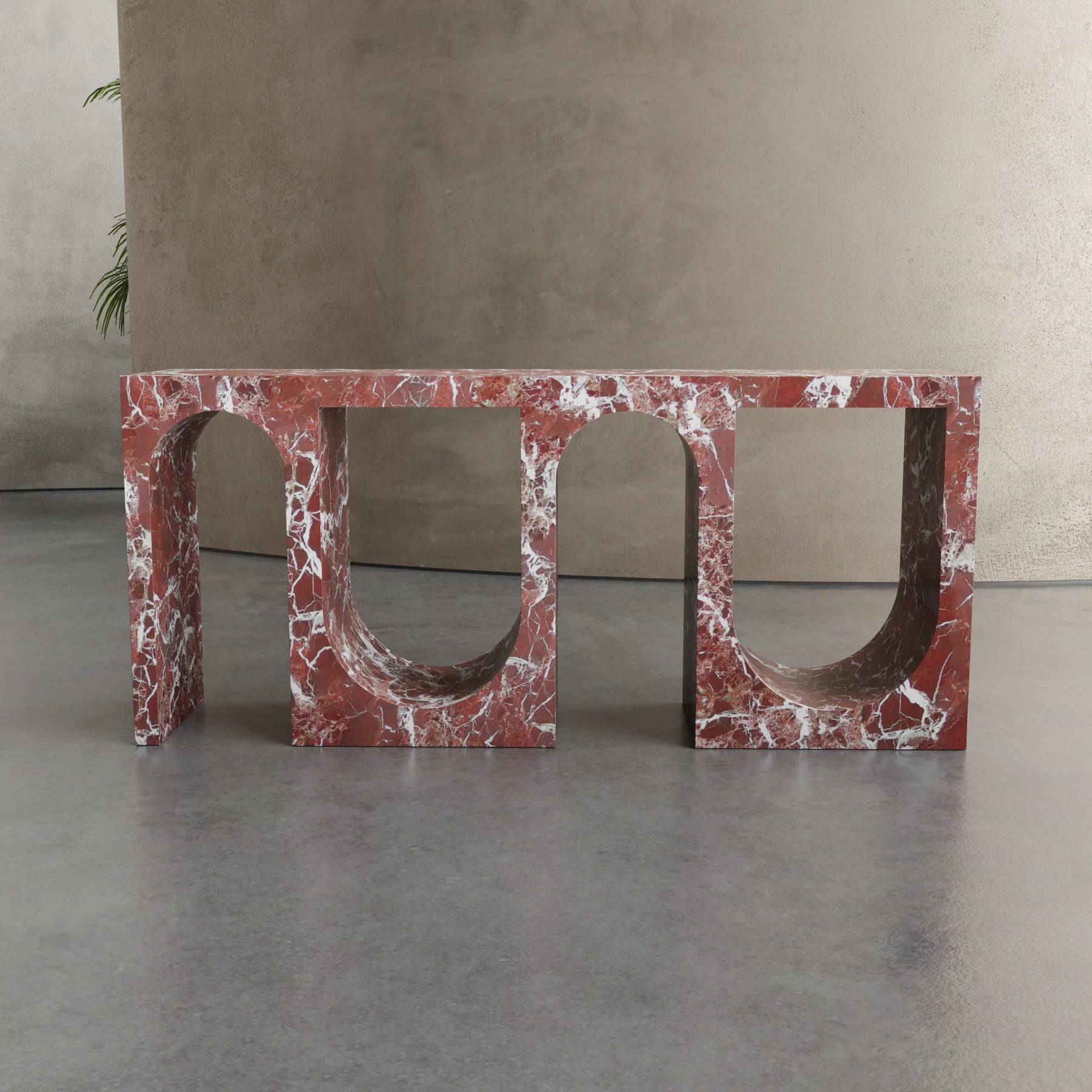 Nova Rosso Levanto marble console table sculptural arch design