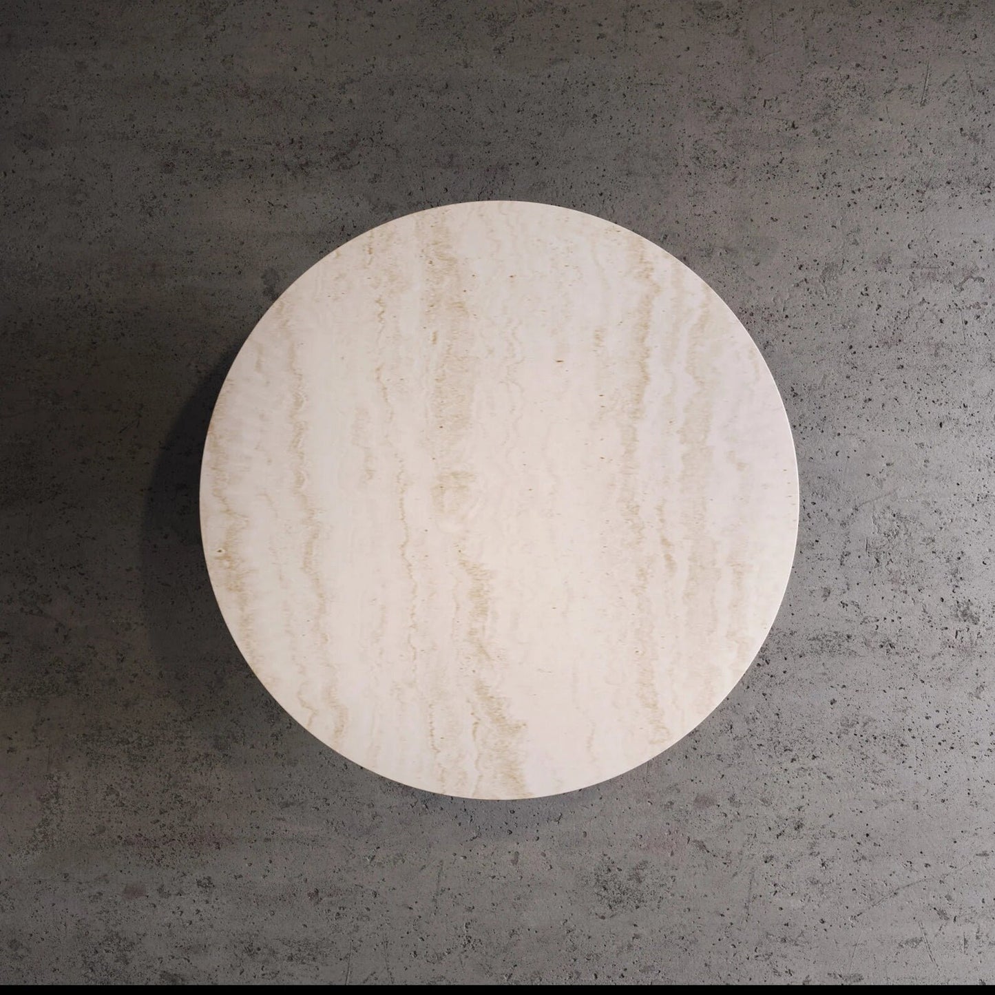 Top view of Palermo round beige marble dining table with natural stone surface by Eden Stone Designs