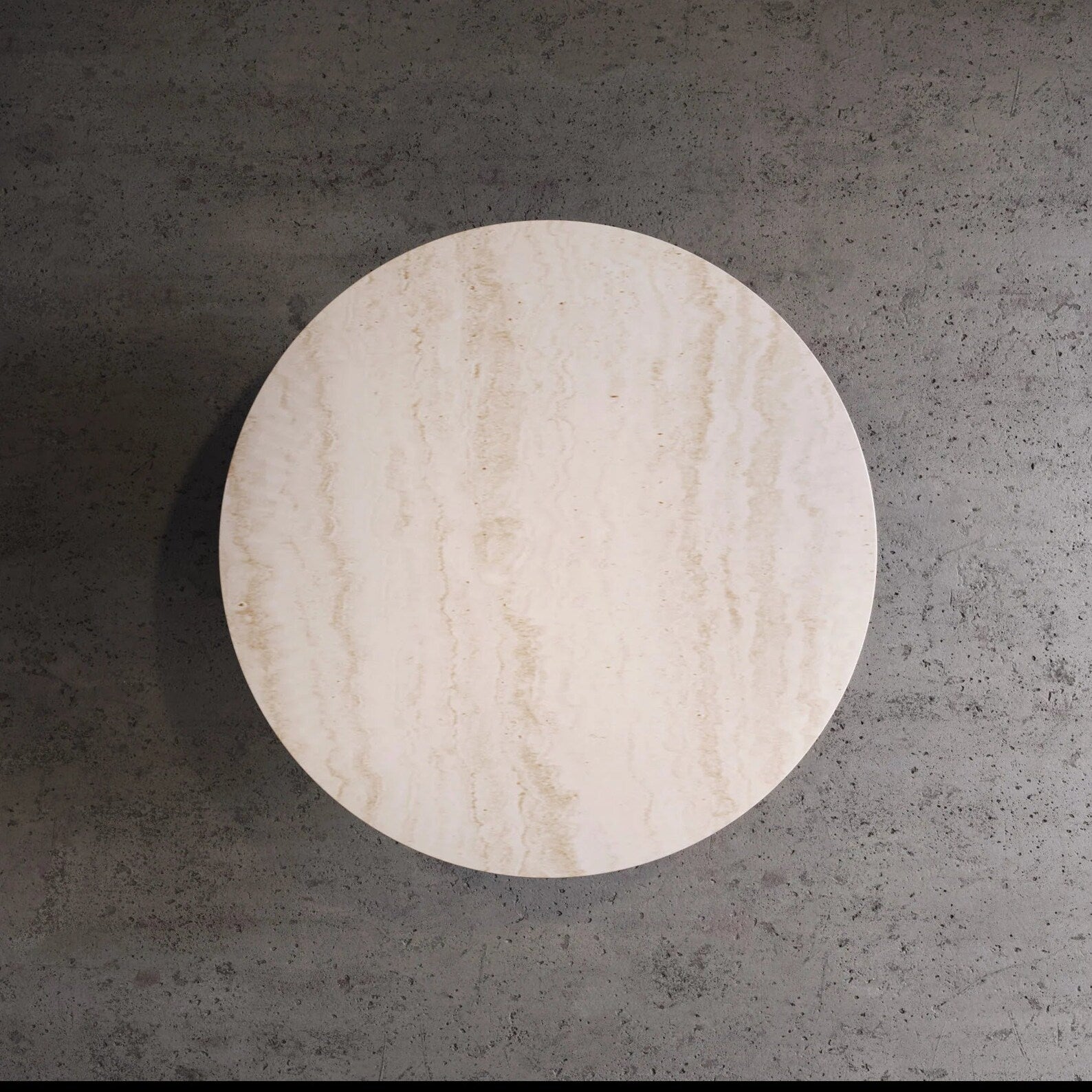 Top view of Palermo round beige marble dining table with natural stone surface by Eden Stone Designs