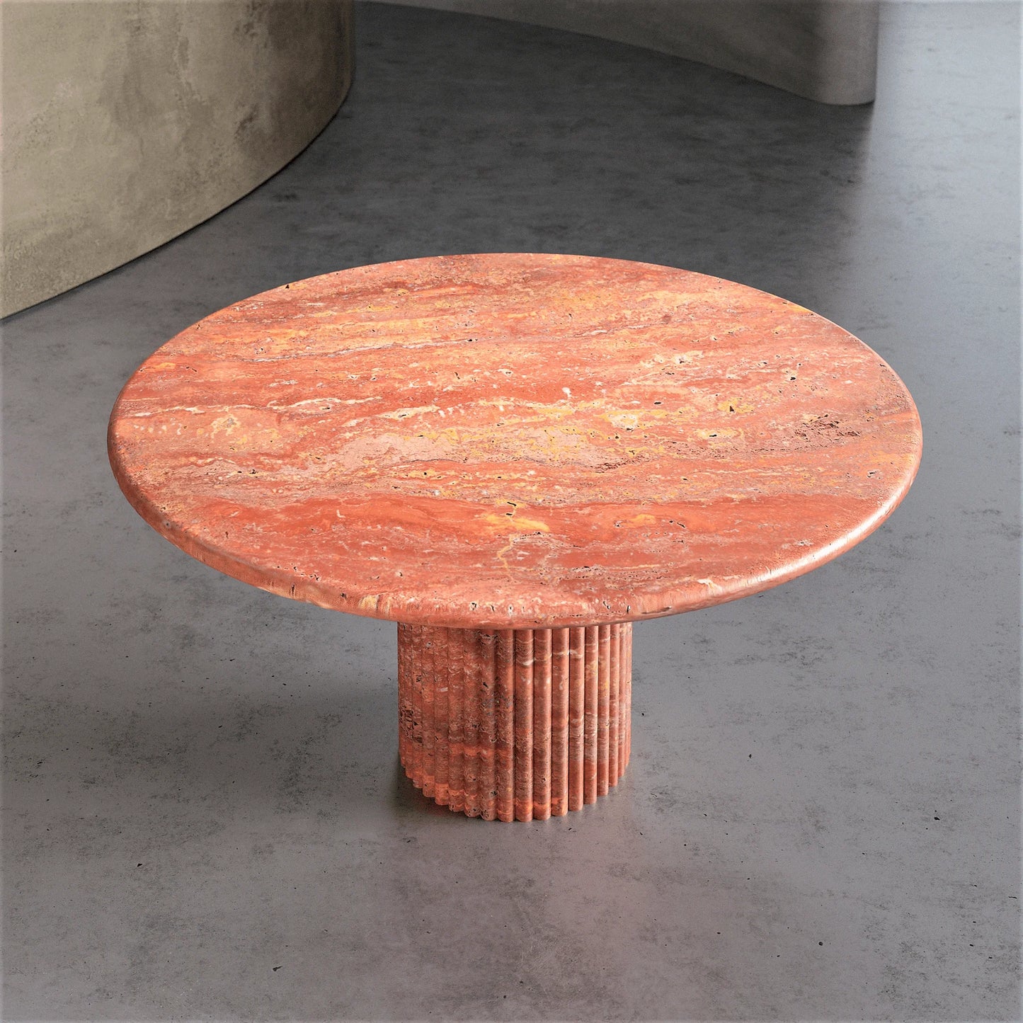 Top view of Palermo round red marble dining table with natural stone surface by Eden Stone Designs