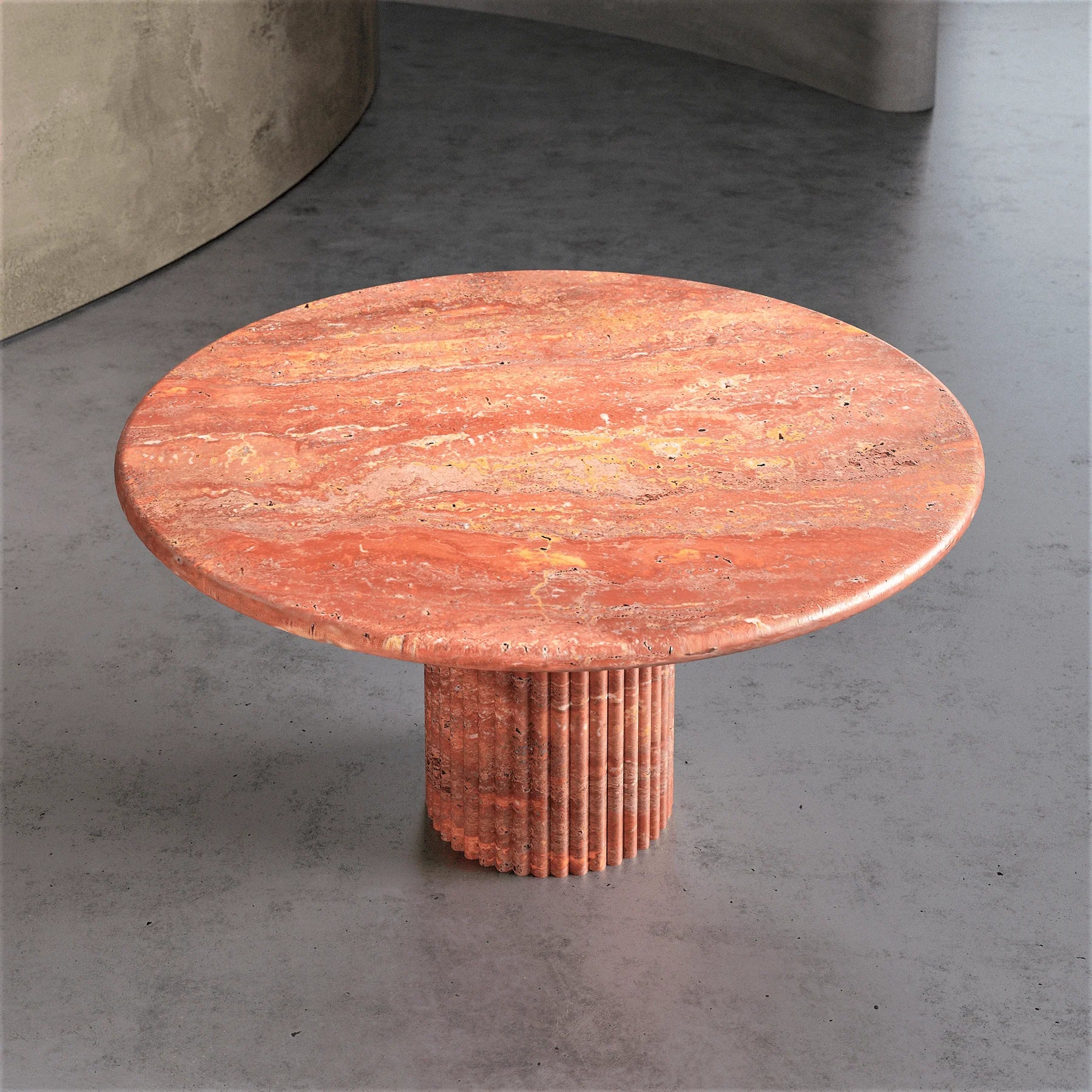 Top view of Palermo round red marble dining table with natural stone surface by Eden Stone Designs