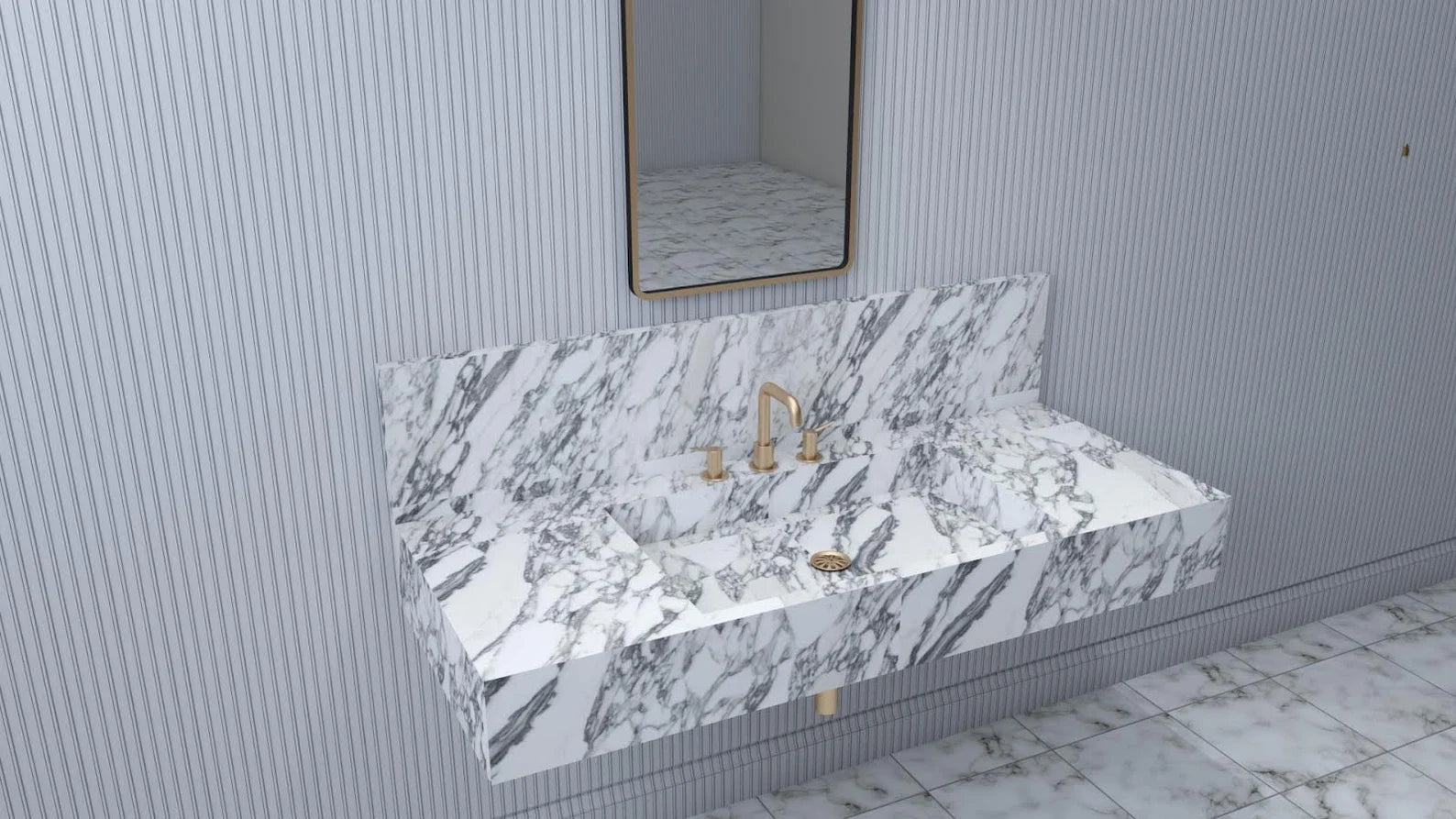 Rome marble sink with bold natural veining and integrated basin in modern bathroom design
