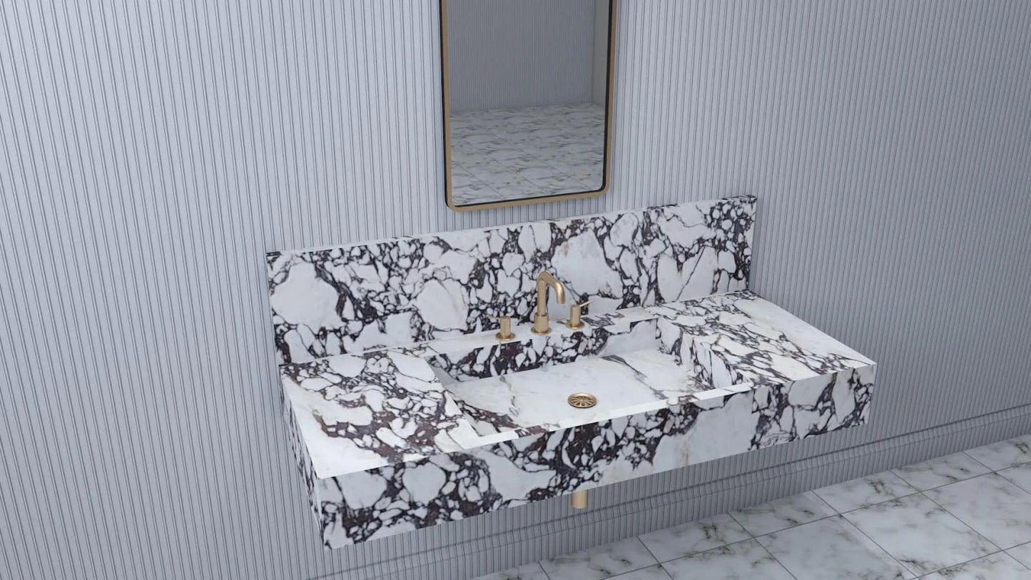 Rome marble sink with double integrated basins and continuous veining in modern bathroom design