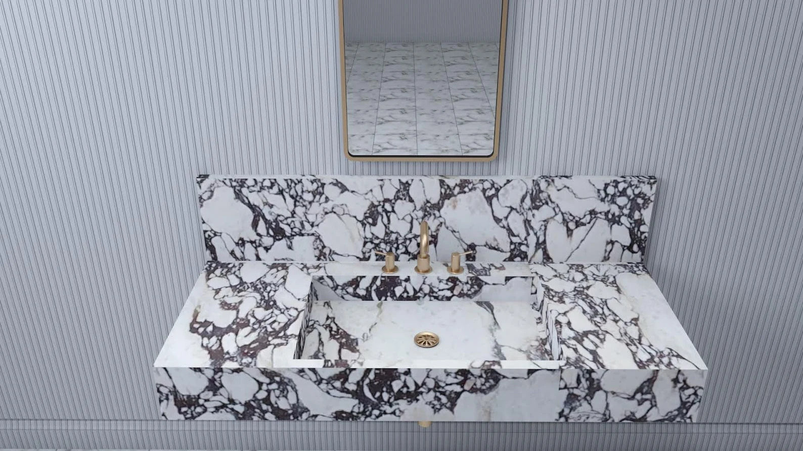 Rome marble sink front view with integrated basin and bold natural veining