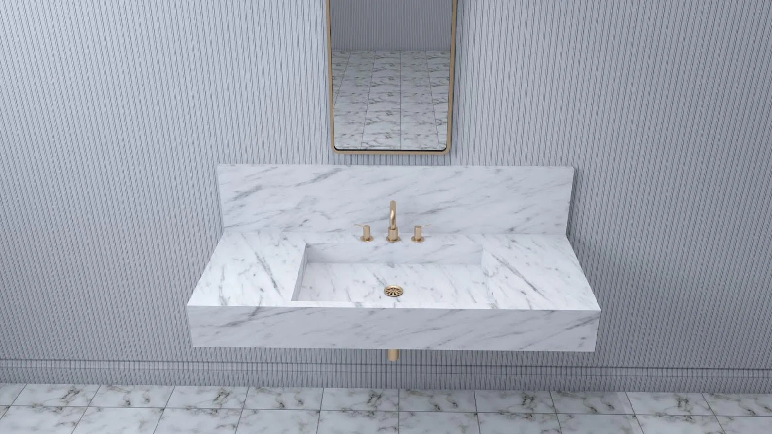 Rome marble sink with single integrated basin and clean architectural lines in modern bathroom