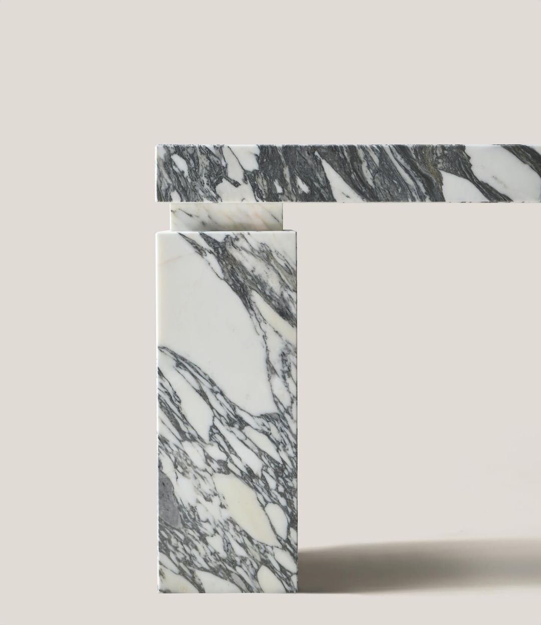 Stella Arabescato marble console table architectural leg detail in natural stone