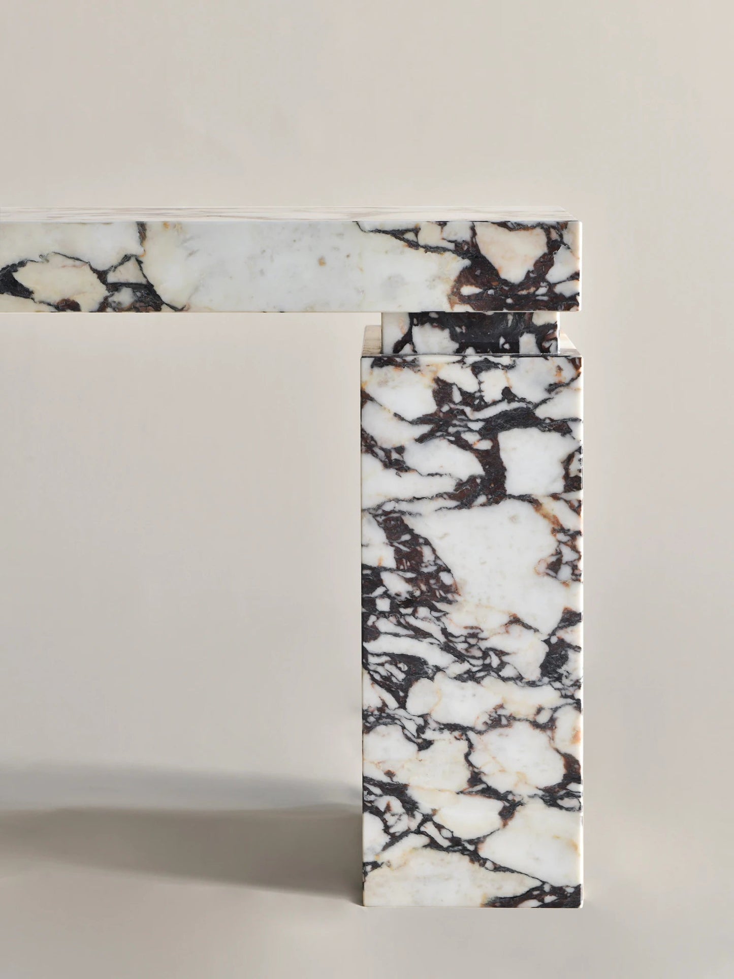 architectural detail of Stella marble console table in natural stone