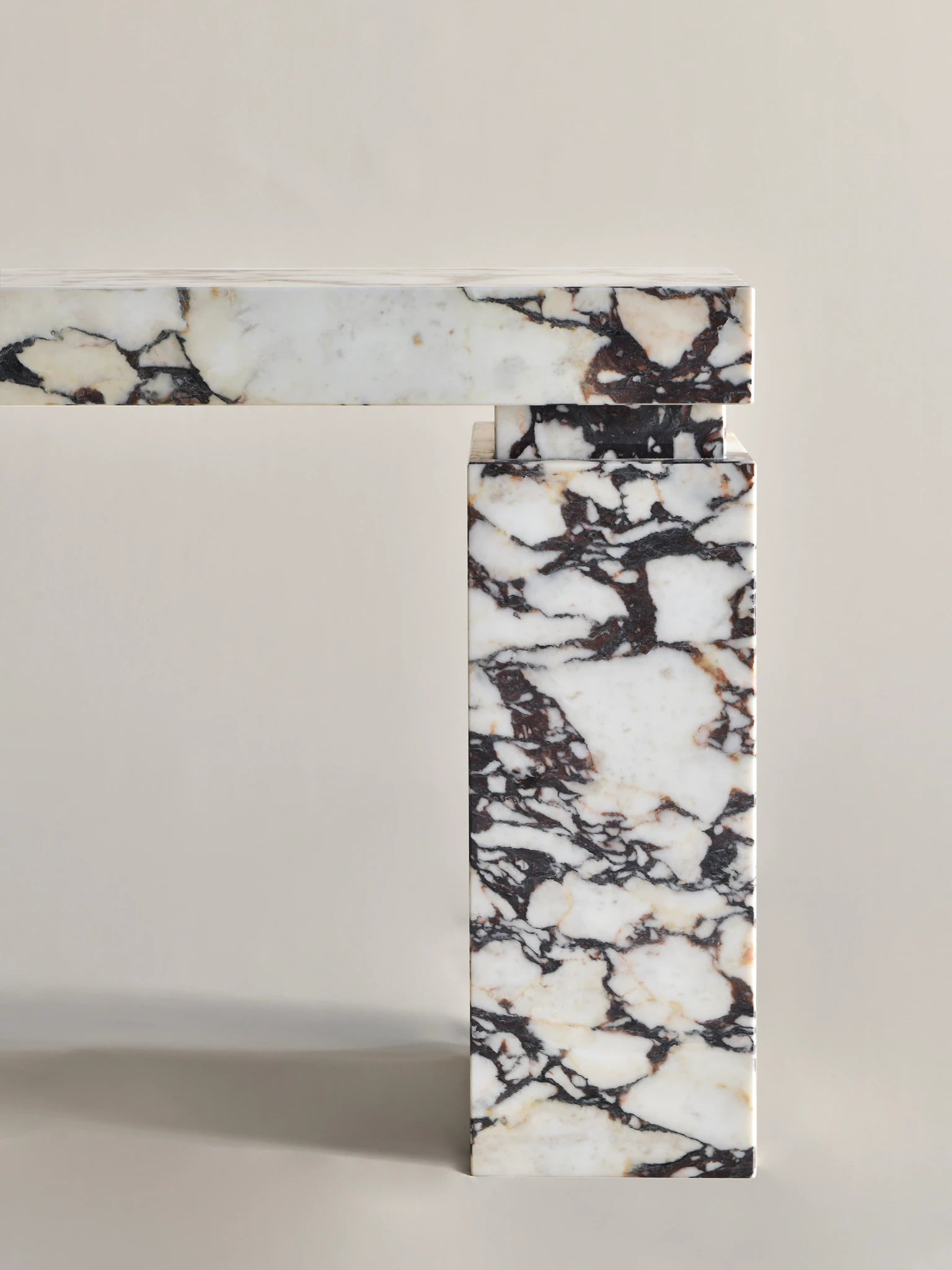 architectural detail of Stella marble console table in natural stone