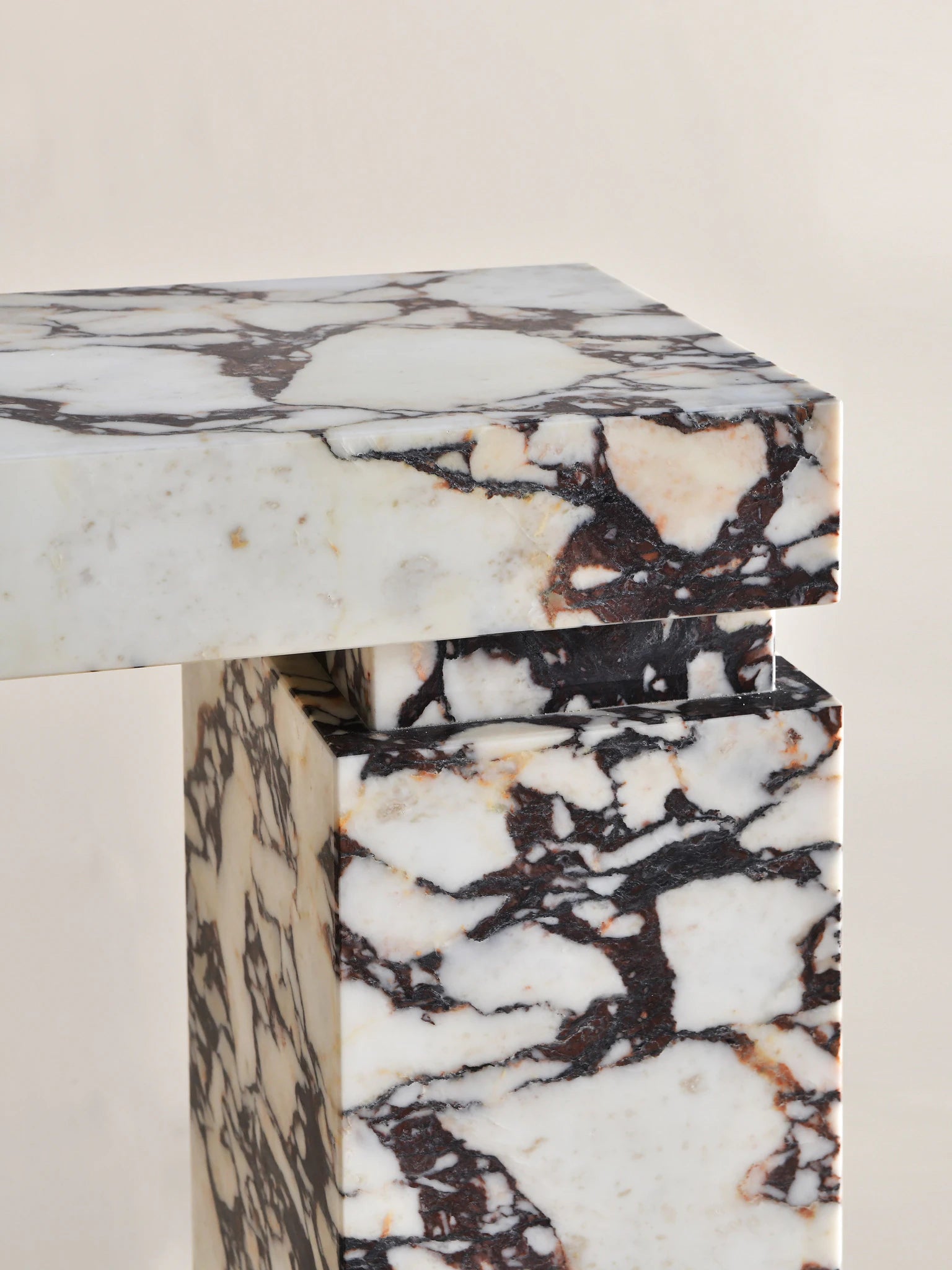 architectural detail of Stella marble console table in natural stone