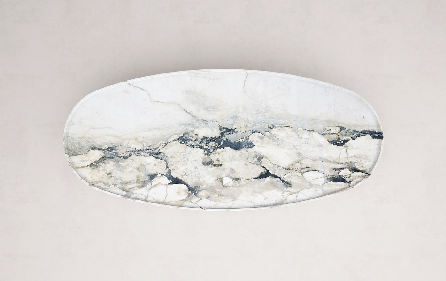 Top view of Trento marble coffee table by Eden Stone Designs showcasing natural marble veining