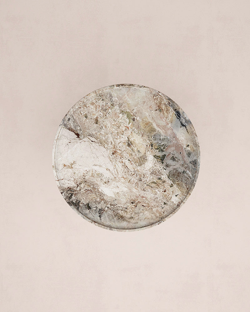 Trento marble side table top view by Eden Stone Designs