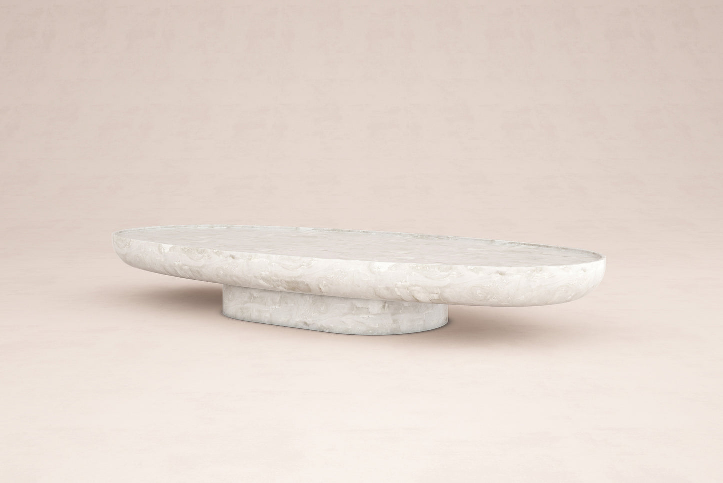 Trento modern onyx coffee table by Eden Stone Designs with oval natural stone top and sculptural pedestal base