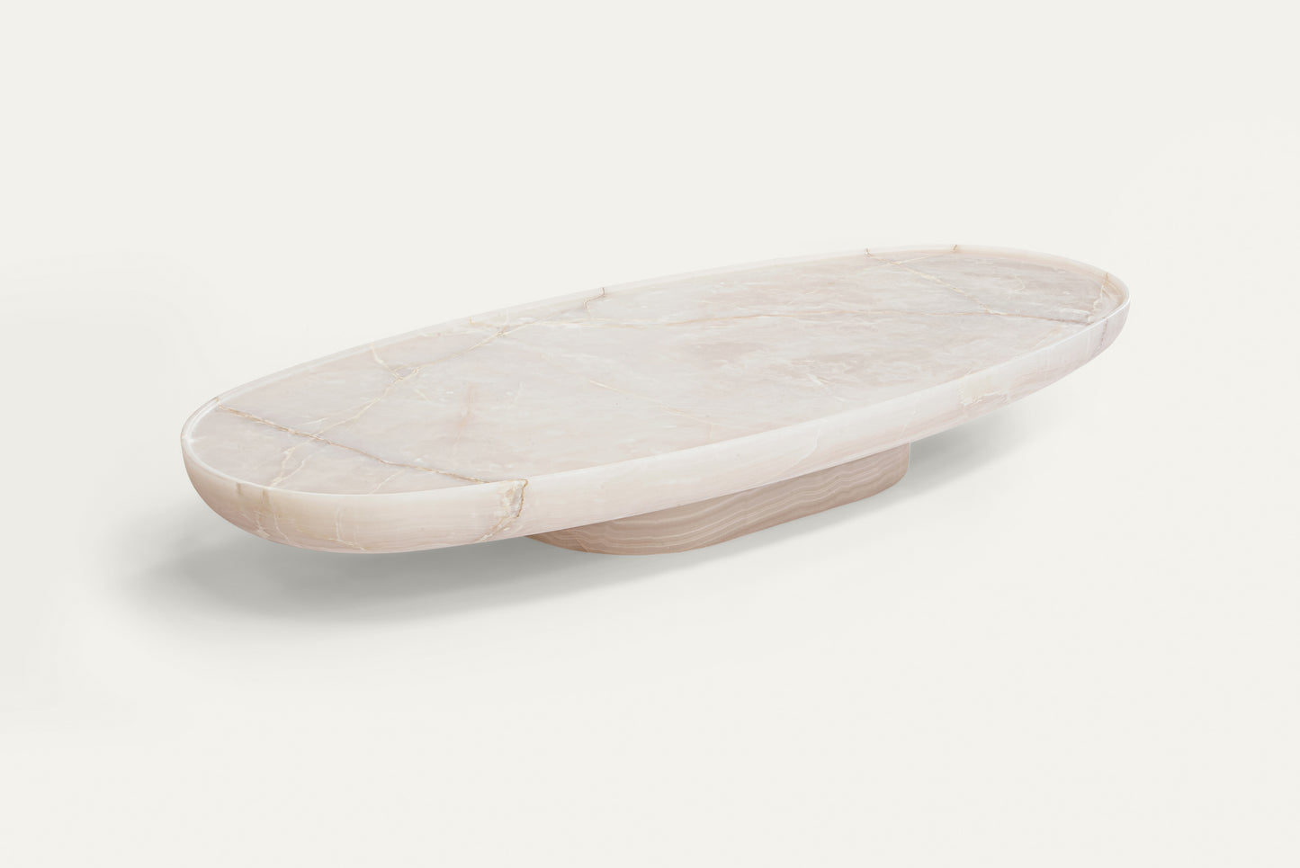 Trento onyx marble coffee table by Eden Stone Designs, luxury oval natural stone coffee table with sculptural base