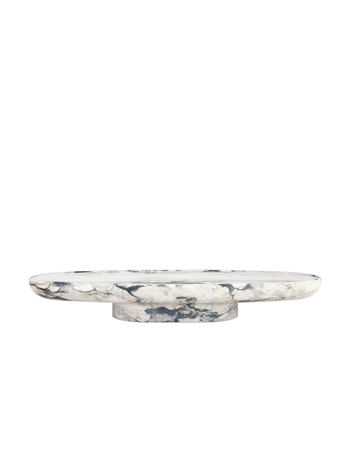Trento oval marble coffee table by Eden Stone Designs with sculptural monolithic base