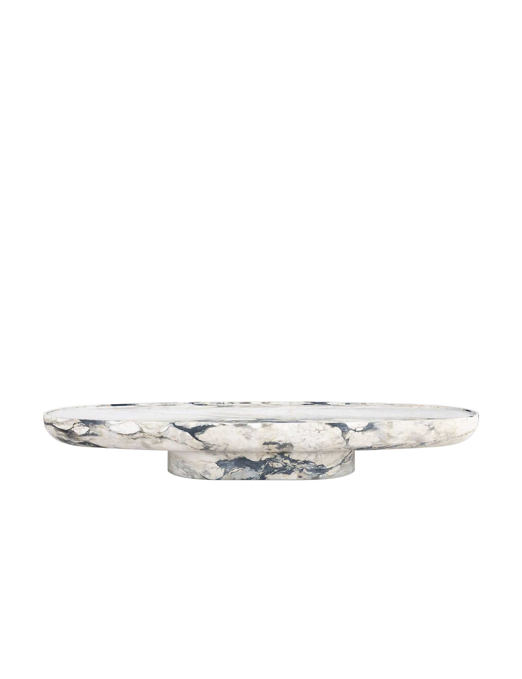 Trento oval marble coffee table by Eden Stone Designs with sculptural monolithic base