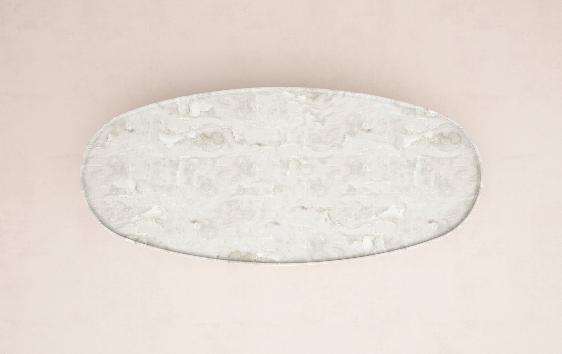 Top view of Trento oval onyx coffee table by Eden Stone Designs highlighting natural stone pattern and luxury craftsmanship