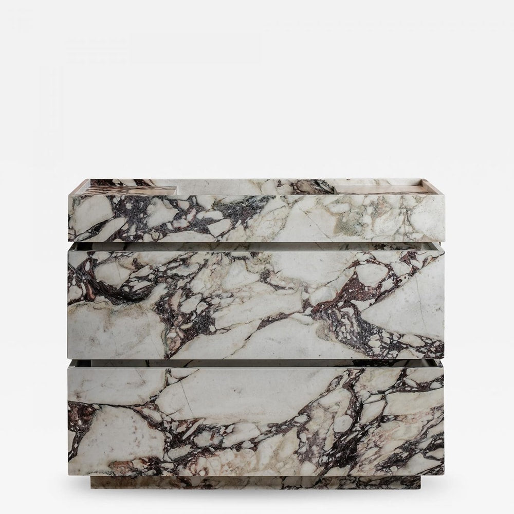 Venice marble vanity in Calacatta Viola natural stone with integrated basin isolated on clean white background