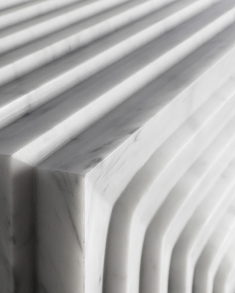 Detail of Verona Carrara marble fireplace sculptural surround