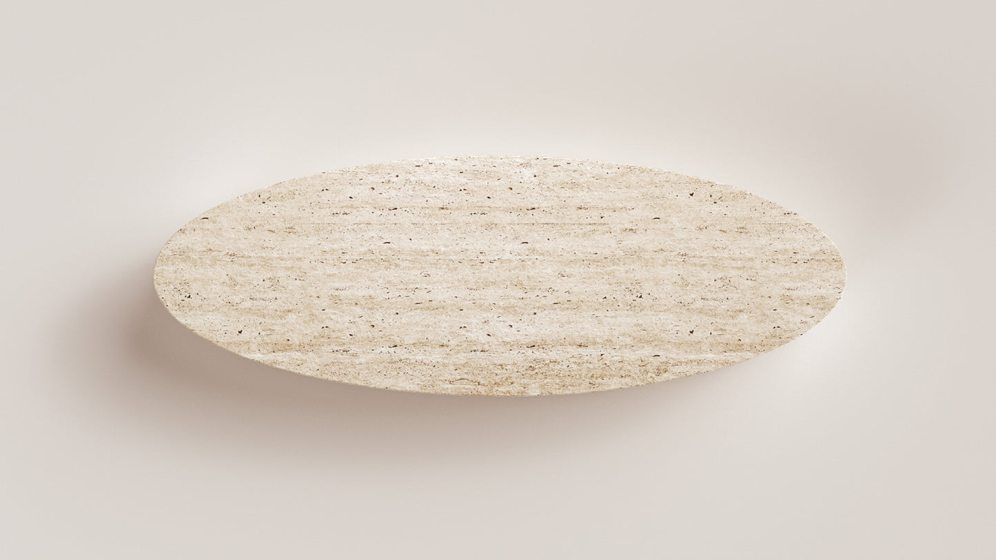Vicenza oval travertine coffee table top view natural stone furniture