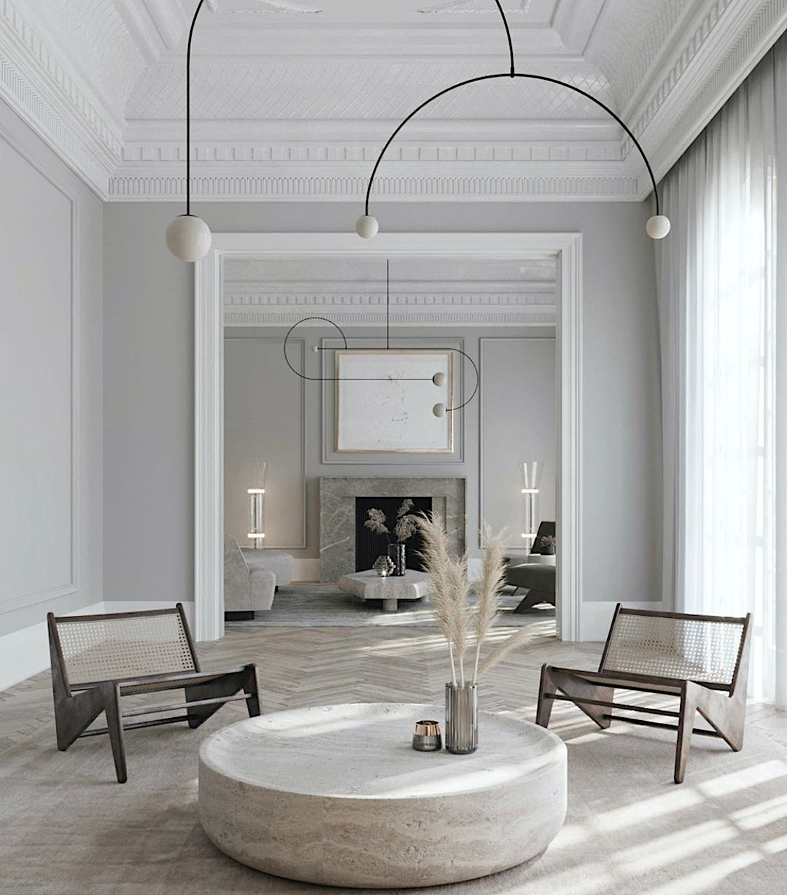 Vicenza round travertine coffee table in modern luxury living room interior Eden Stone Designs