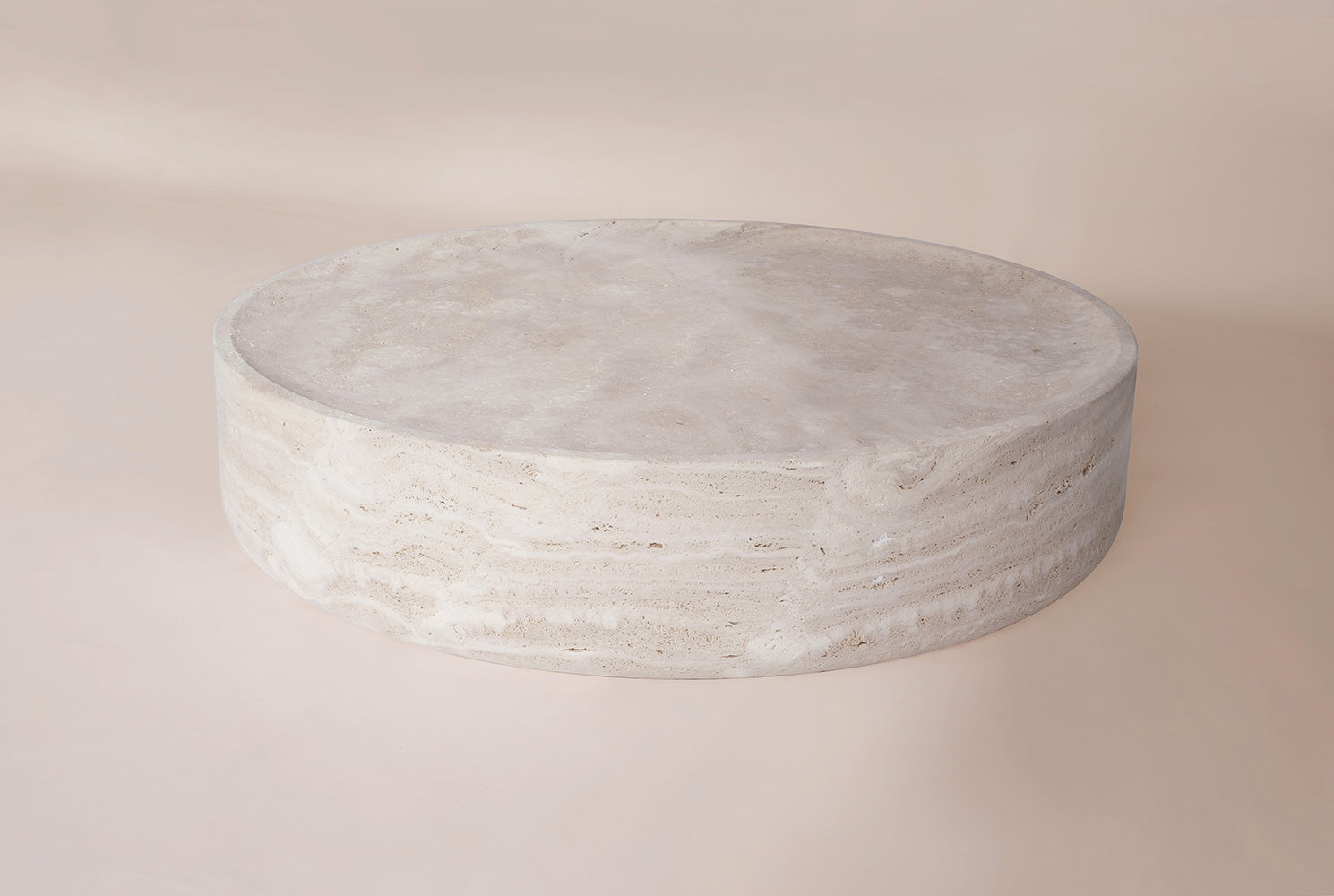 Vicenza travertine coffee table round natural stone centerpiece Eden Stone Designs