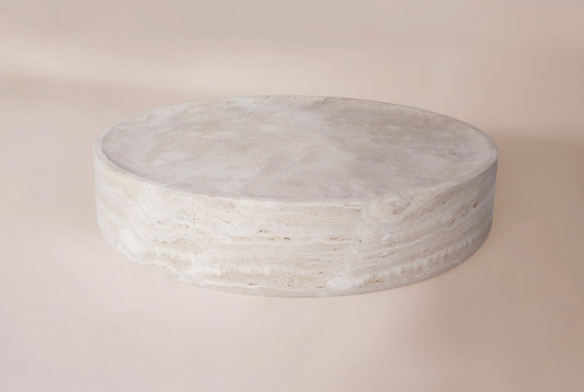 Vicenza travertine coffee table round natural stone centerpiece Eden Stone Designs
